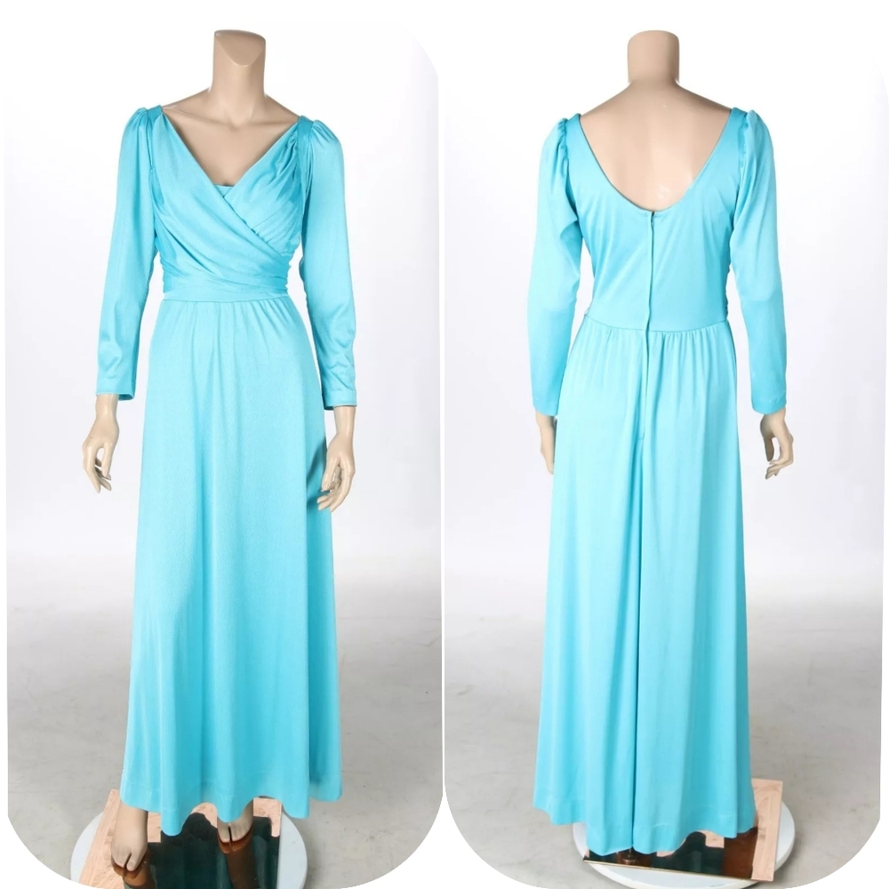 Claralura Original Vintage 1970s Blue Maxi Bridesmaid Prom Party Dress size 7/8